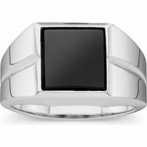 Men's Square Onyx Cabochon Sterling Silver Ring, Size 9.75
