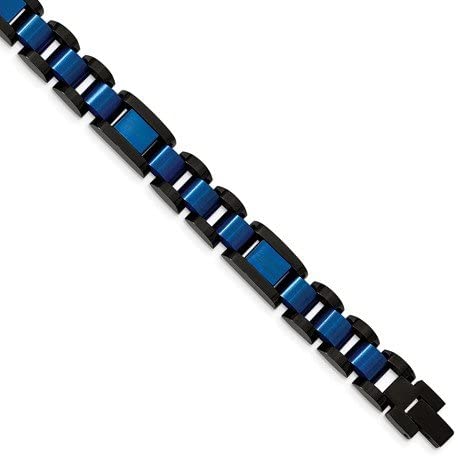 Men's Brushed Stainless Steel Black and Blue IP Bracelet, 8.75 Inches