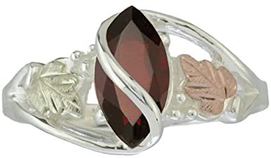 The Men's Jewelry Store (for HER) Garnet Marquise Ring, Sterling Silver, 12k Green and Rose Gold Black Hills Gold Motif, Size 7.75