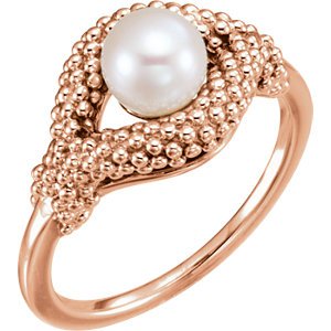 White Freshwater Cultured Pearl Beaded Ring, 14k Rose Gold (6-6.5MM)