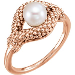 White Freshwater Cultured Pearl Beaded Ring, 14k Rose Gold (6-6.5MM), Size 7