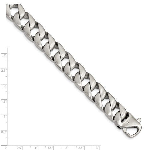 Men's Brushed Stainless Steel 15.56mm Link Bracelet, 8.5"