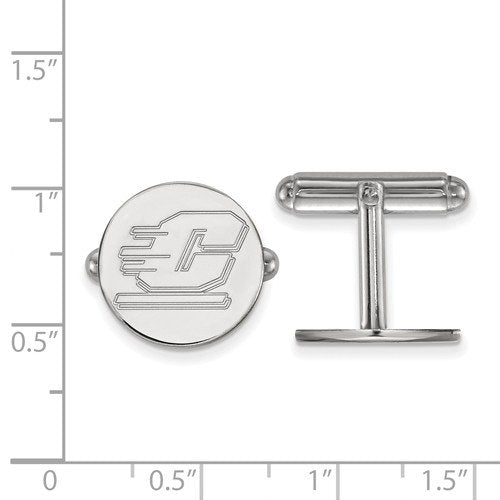 Rhodium-Plated Sterling Silver Central Michigan University Round Cuff Links,15MM