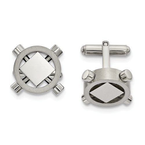 Stainless Steel Brushed Polished Round Cuff Links 20.78MMX 17.36MM