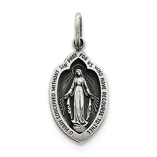 Sterling Silver Antiqued Miraculous Medal (23X14MM)