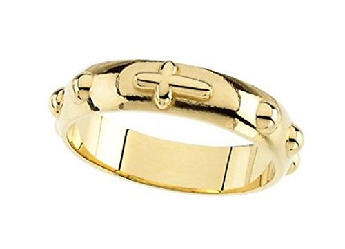 Rosary Cross Ring, 14k Yellow Gold, Size 7