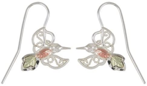 Hummingbird Silhouette Earrings, Sterling Silver, 12k Green and Rose Gold Black Hills Gold Motif