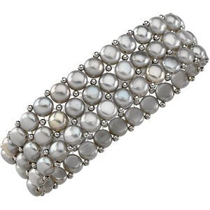 Silver-Grey Freshwater Cultured Pearl 3-Strand Stretch Bracelet, 6"-8" (5.5-6.0MM)