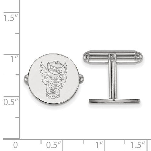 Rhodium-Plated Sterling Silver North Carolina State University Cuff Links, 15MM