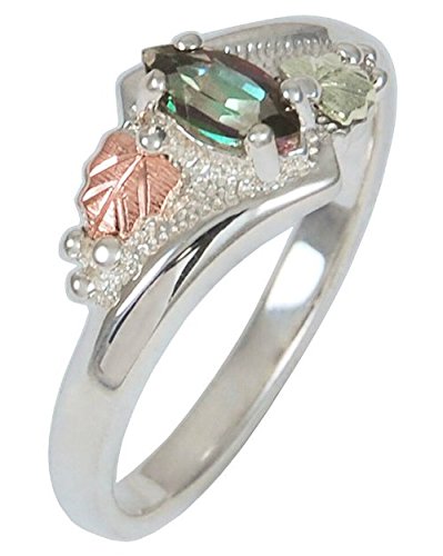 Mystic Fire Topaz Marquise Bypass Ring, Sterling Silver, 12k Green and Rose Gold Black Hills Gold Motif