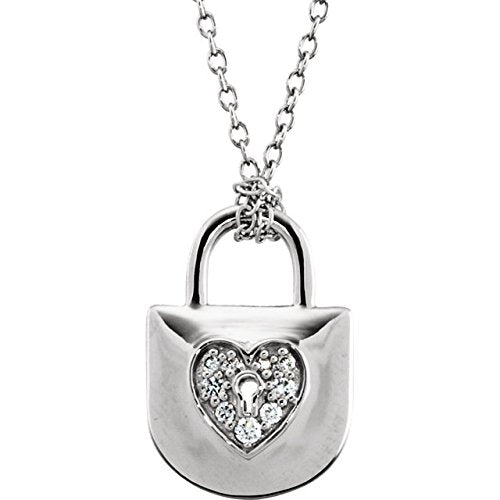 The Men's Jewelry Store (for HER) Diamond Heart Lock Sterling Silver Pendant Necklace,18" (1/10 Cttw)