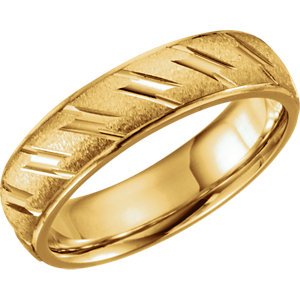 14k Yellow Gold Ice-Finish Grooved 6mm Comfort-Fit Band
