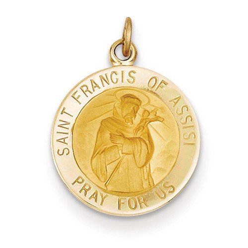 14k Yellow Gold Saint Francis Of Assisi Medal Charm (23X15MM)