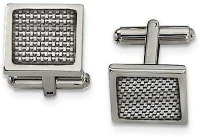 Stainless Steel Grey Carbon Fiber Inlay Square Cuff Links