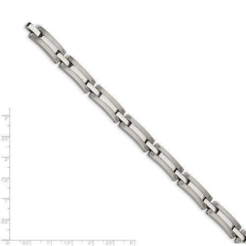 Men's Brushed Stainless Steel 10mm Metallic Red Leather Link Bracelet, 8.25"