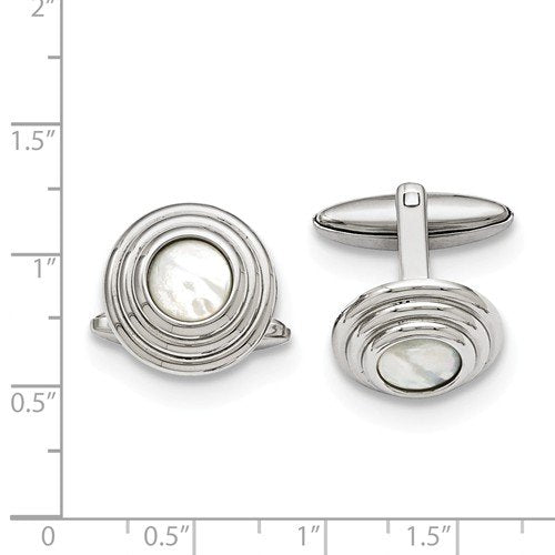 Stainless Steel white Mother Of Pearl Polished Domed Cuff Links