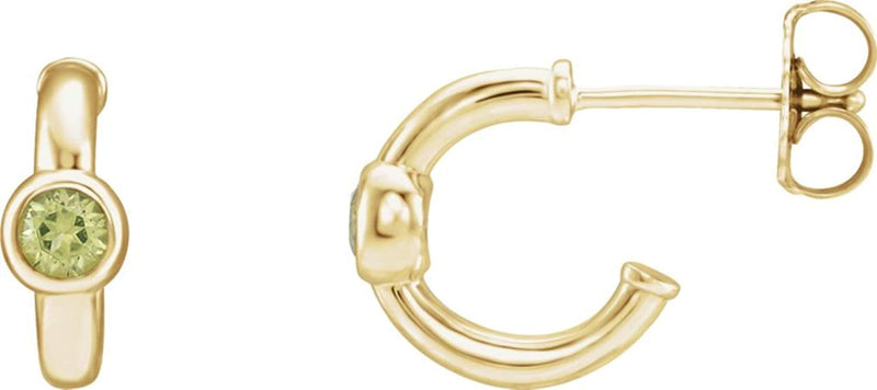 Peridot J-Hoop Earrings,14k Yellow Gold