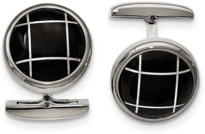 Stainless Steel, Black Stone Round Cuff Links