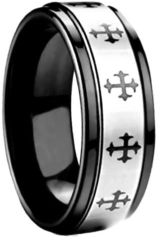 The Men's Jewelry Store (Unisex Jewelry) 8mm Comfort Fit Tungsten Band with Crosses, Size 12