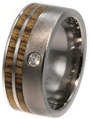 Diamond, Bocote Wood, 10mm Comfort-Fit Frosted Titanium Band