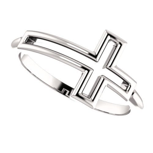 Platinum Embossed Cross Ring, Size 8