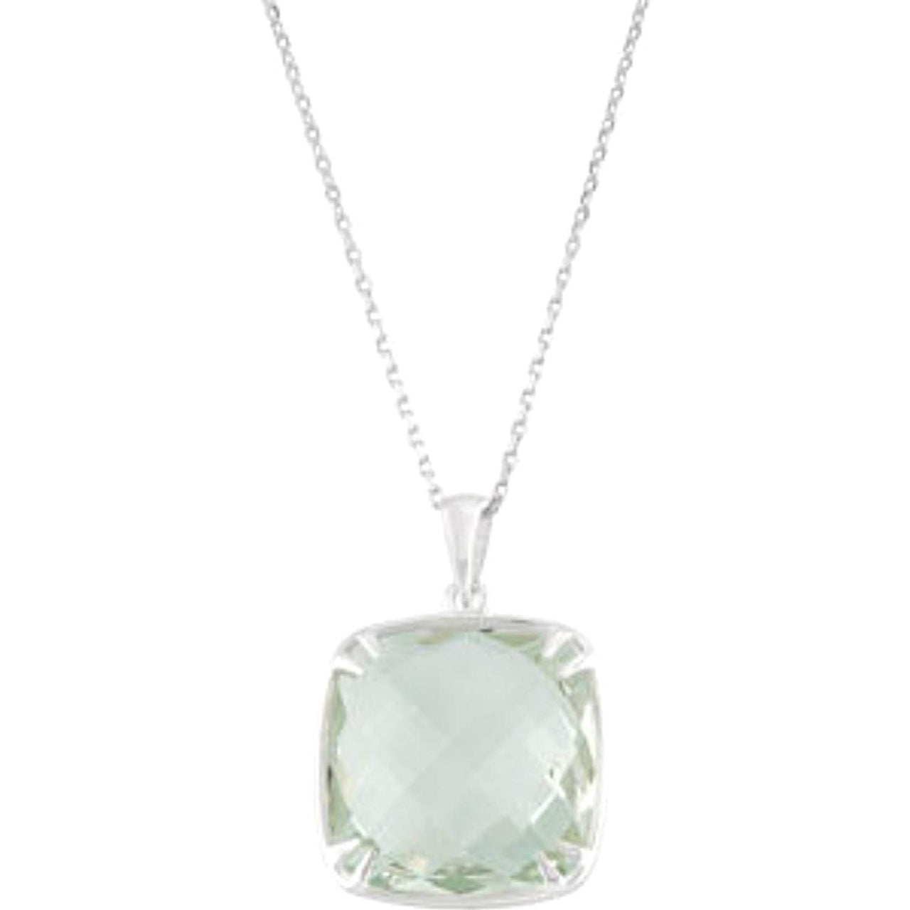 Green Quartz Antique Square Sterling Silver Necklace, 18"