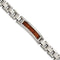 Men's Polished and Brushed Stainless Steel 13mm Orange Wood Inlay Enameled ID Bracelet, 8.5"