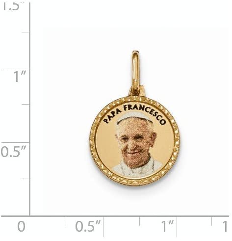 14k Yellow Gold Polished Printed Papa Francesco Medal Pendant