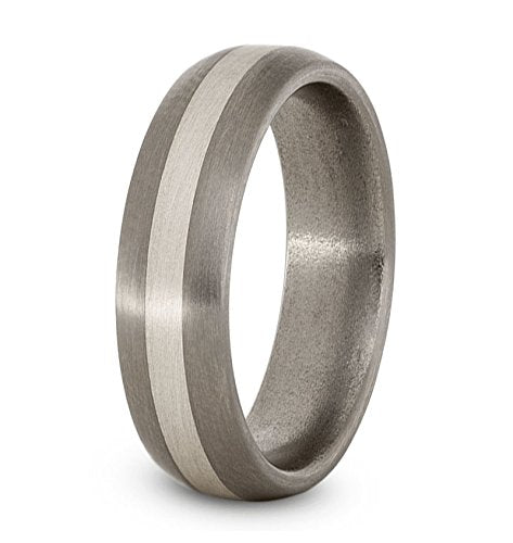 Satin Brushed Titanium, Sterling Silver 6mm Comfort-Fit Dome Wedding Band