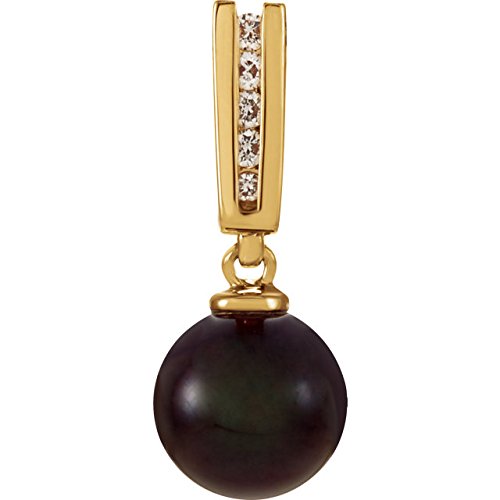14k Yellow Gold Black Akoya Cultured Pearl and Diamond Pendant