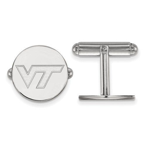 Rhodium-Plated Sterling Silver Virginia Tech Round Cuff Links,15MM