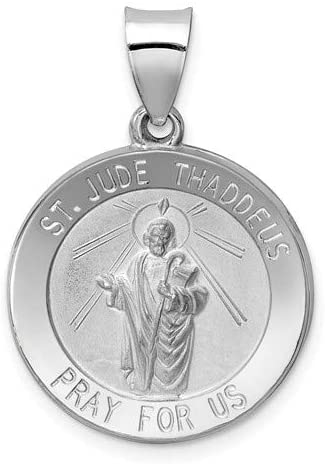 Rhodium-Plated 14k White Gold St. Jude Thaddeus Medal Pendant (21X19MM)