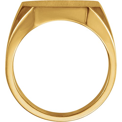 Men's Brushed Signet Ring, 18x16 mm 14k Yellow Gold, Size 10 (18x16MM)