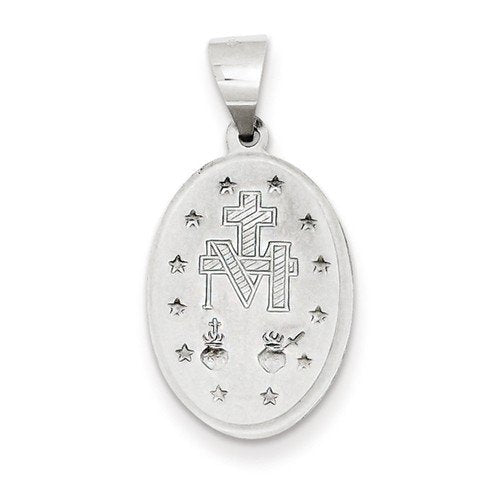 Rhodium-Plated 14k White Gold Satin Miraculous Medal Charm Pendant (18X11 MM)