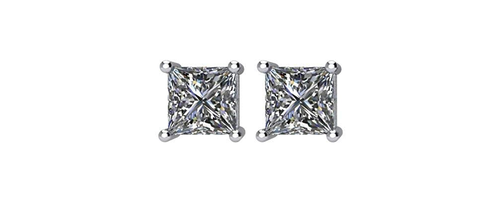 Princess-Cut Diamond Stud Earrings, Rhodium Plated 14k White Gold (1 Cttw, Color GH, Clarity I1)