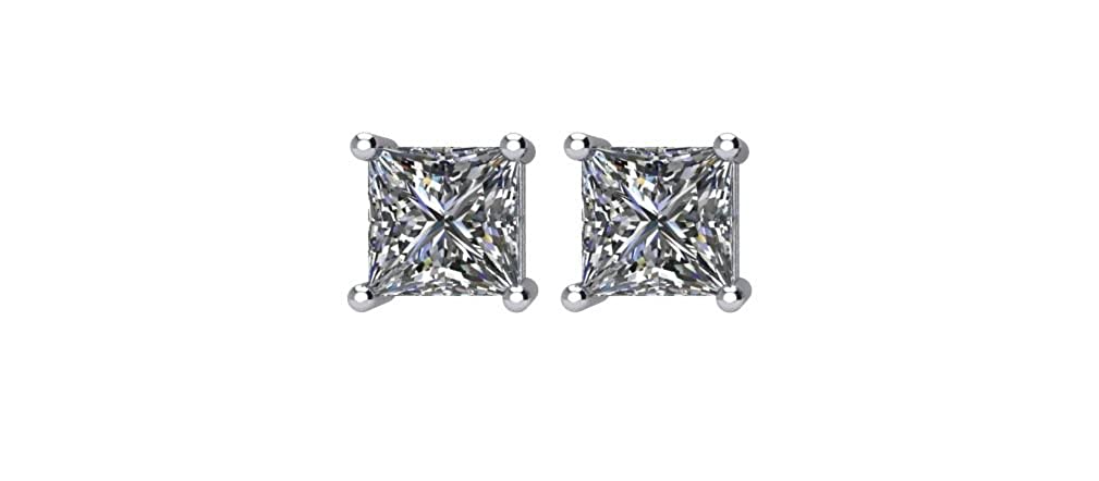 Princess-Cut Diamond Stud Earrings, Rhodium Plated 14k White Gold (2 Cttw, Color GH, Clarity I1)