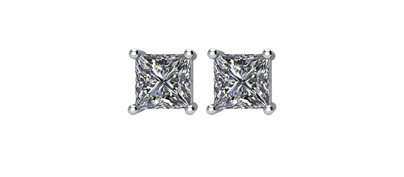 Princess-Cut Diamond Stud Earrings, Rhodium Plated 14k White Gold (2 Cttw, Color GH, Clarity I1)