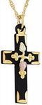 Antiqued Cross Pendant Necklace, 10k Yellow Gold, 12k Green and Rose Gold Black Hills Gold Motif, 18"