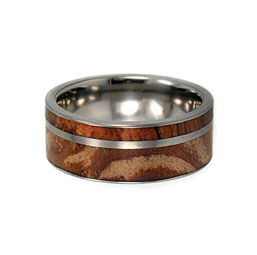 Buckeye Burl, Titanium Pinstripe 8mm Comfort Fit Titanium Wedding Band, Size 12.5