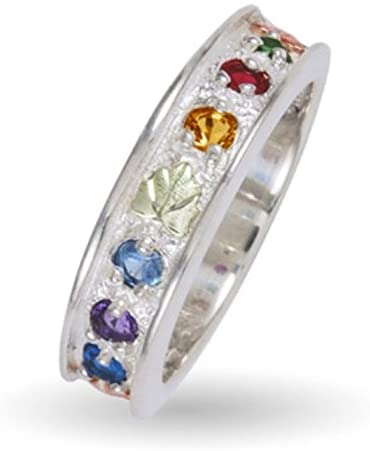 Sapphire, Amethyst, Aquamarine, Citrine, Garnet, Emerald Ring, Sterling Silver, 12k Green and Rose Gold Black Hills Gold Motif, Size 4