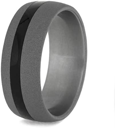 The Men's Jewelry Store (Unisex Jewelry) Black Ebony Wood, Sandblasted Titanium 9mm Comfort-Fit Band, Size 11.5