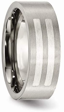 Brushed Titanium, Sterling Silver Inlay 8mm Flat Comfort-Fit Band, Size 8