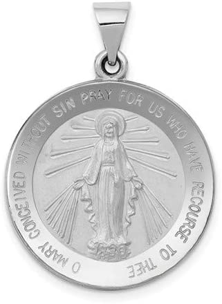 Rhodium-Plated 14k White Gold Miraculous Medal Pendant (25X22MM)