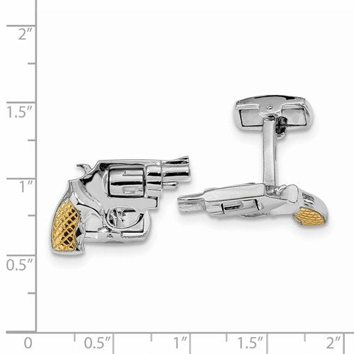 Rhodium-Plated Sterling Silver and Gold-Plated Revolver Moveable Barrel Cuff Links, 22.2X22.9MM