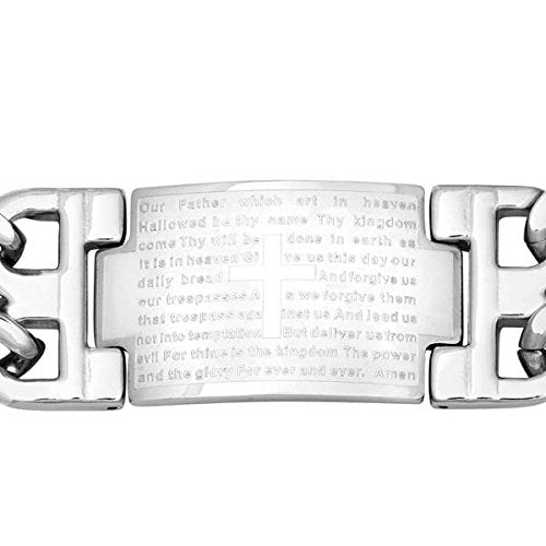Men's Matte Finish Lord's Prayer Bracelet, Stainless Steel, 8.5"