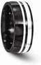 Edward Mirell Black Titanium and Sterling Silver Two-Tone Flat 9mm Wedding Band, Size 9.5