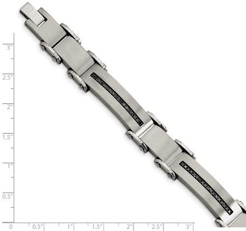 Men's Brushed Stainless Steel Black Diamond Bracelet, 8.25 Inches (.50 Ctw)