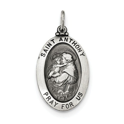 Sterling Silver Antiqued Saint Anthony Medal Charm Pendant (31X16 MM)