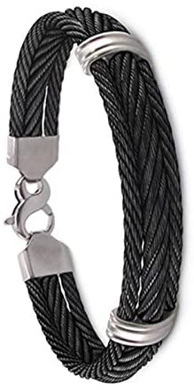 Men's Triple Strand Titanium Black Titanium Memory Cable 11mm Bracelet, 7.5"