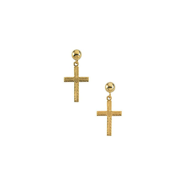 14k Yellow Gold Cross Dangle Earring